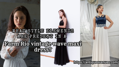 What style elements are present in a Farm Rio vintage wave maxi dress?